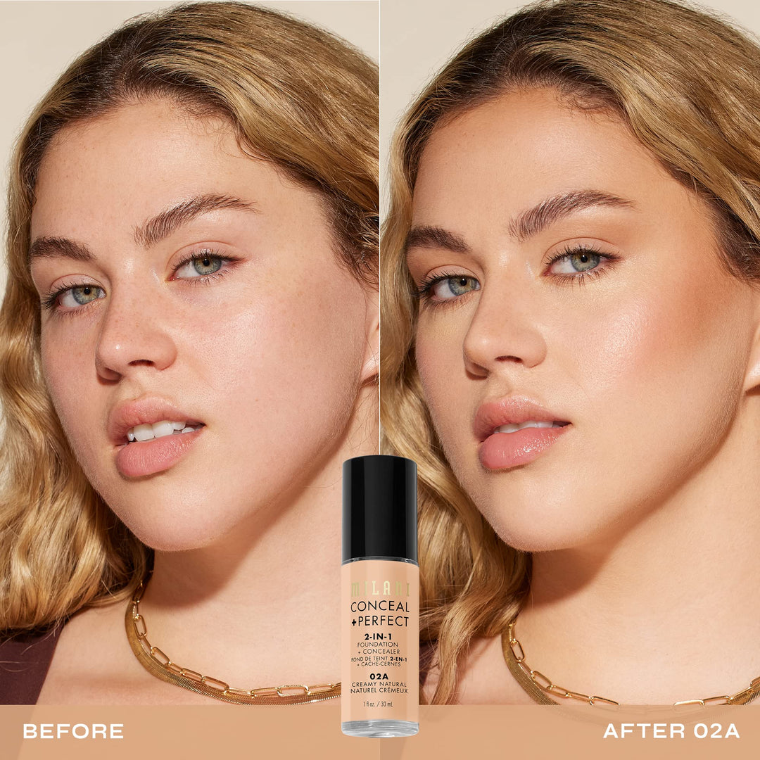 Milani Conceal + Perfect 2-in-1 Foundation + Concealer for a Flawless Complexion, Under Eye Corrector, Cover Redness and Imperfections, Waterproof and Sweatproof