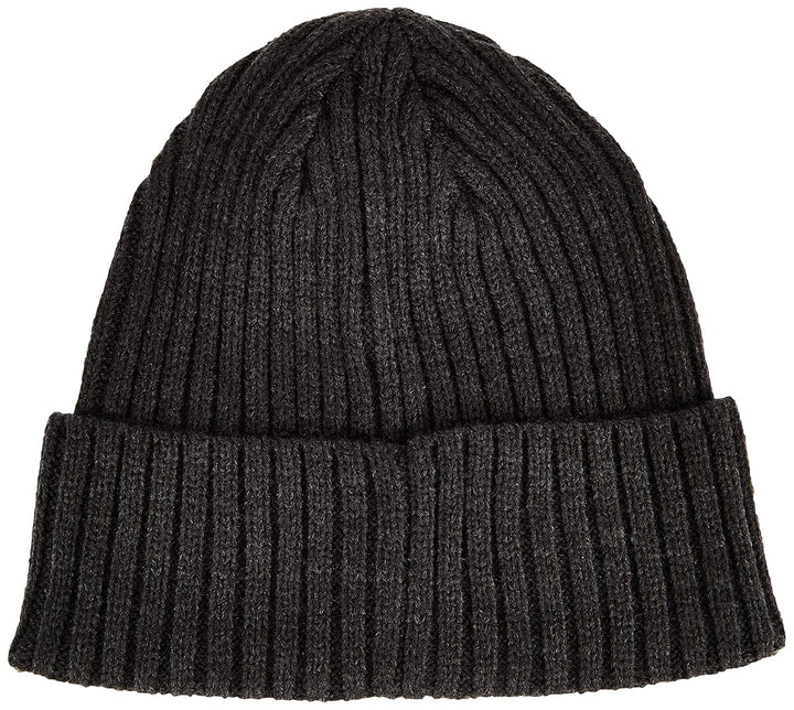 Timberland Men's Ribbed Beanie with Logo Patch, Charcoal Grey, One Size