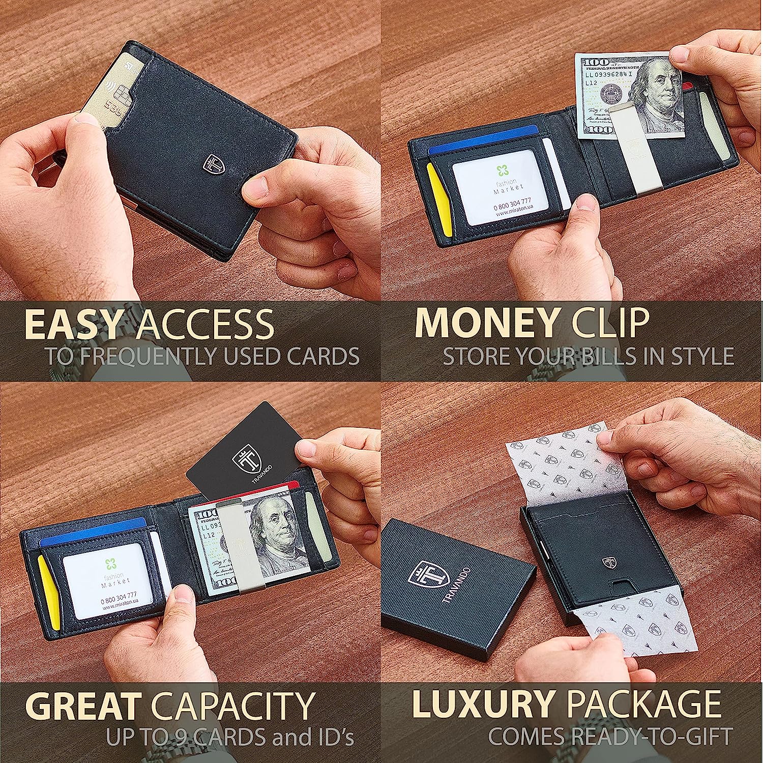 TRAVANDO Wallet for Men with Money Clip RFID Certified Slim Wallet With Money Clip RFID Wallet for Men PHOENIX Men's Wallet Slim Front Pocket Men Minimalist - 3alababak