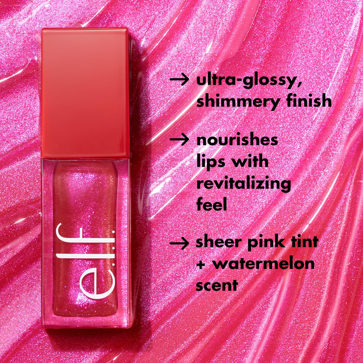 e.l.f. Glow Reviver Lip Oil, Nourishing and Hydrating with High-Shine Glimmer Finish & Sheer Wash Of Color, Minty Scent, Non-Sticky, Vegan & Cruelty-free