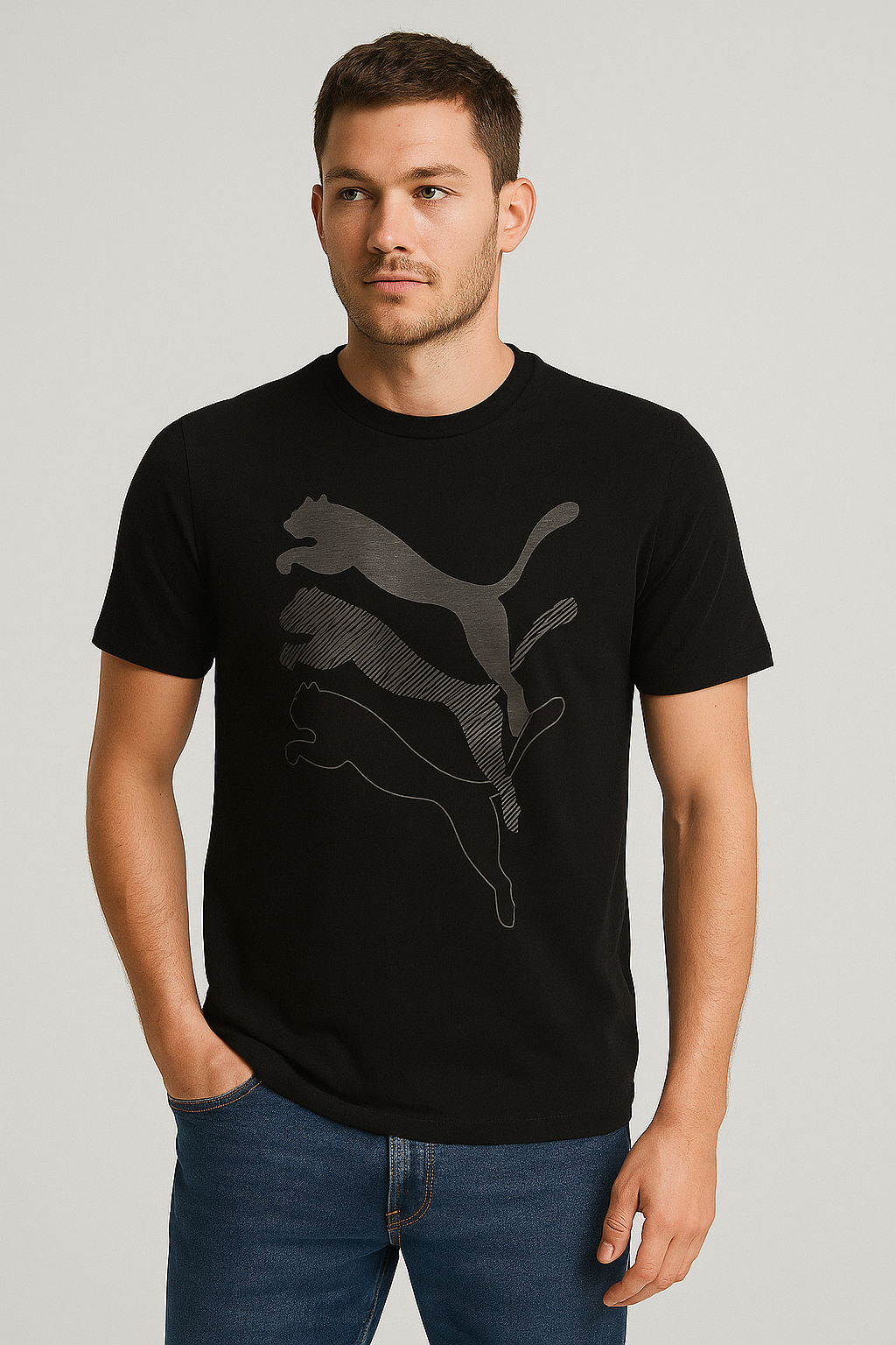 Puma Men's Black Graphic Logo Cotton T-Shirt - Medium