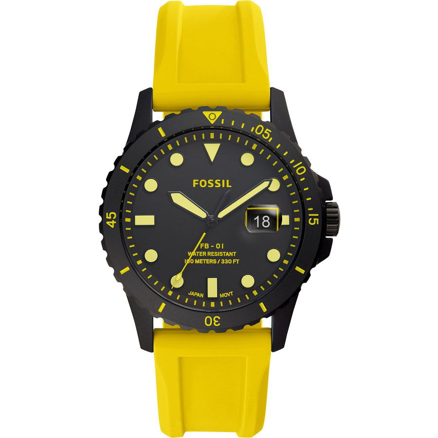 Fossil Men's Rubber Contrast-Bezel Round Analog Watch, Yellow - FS5684 - 3alababak
