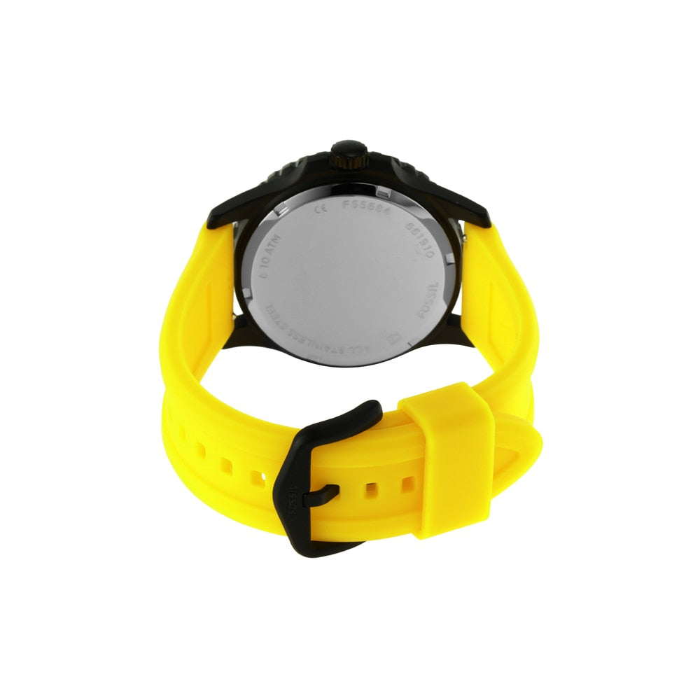 Fossil Men's Rubber Contrast-Bezel Round Analog Watch, Yellow - FS5684 - 3alababak