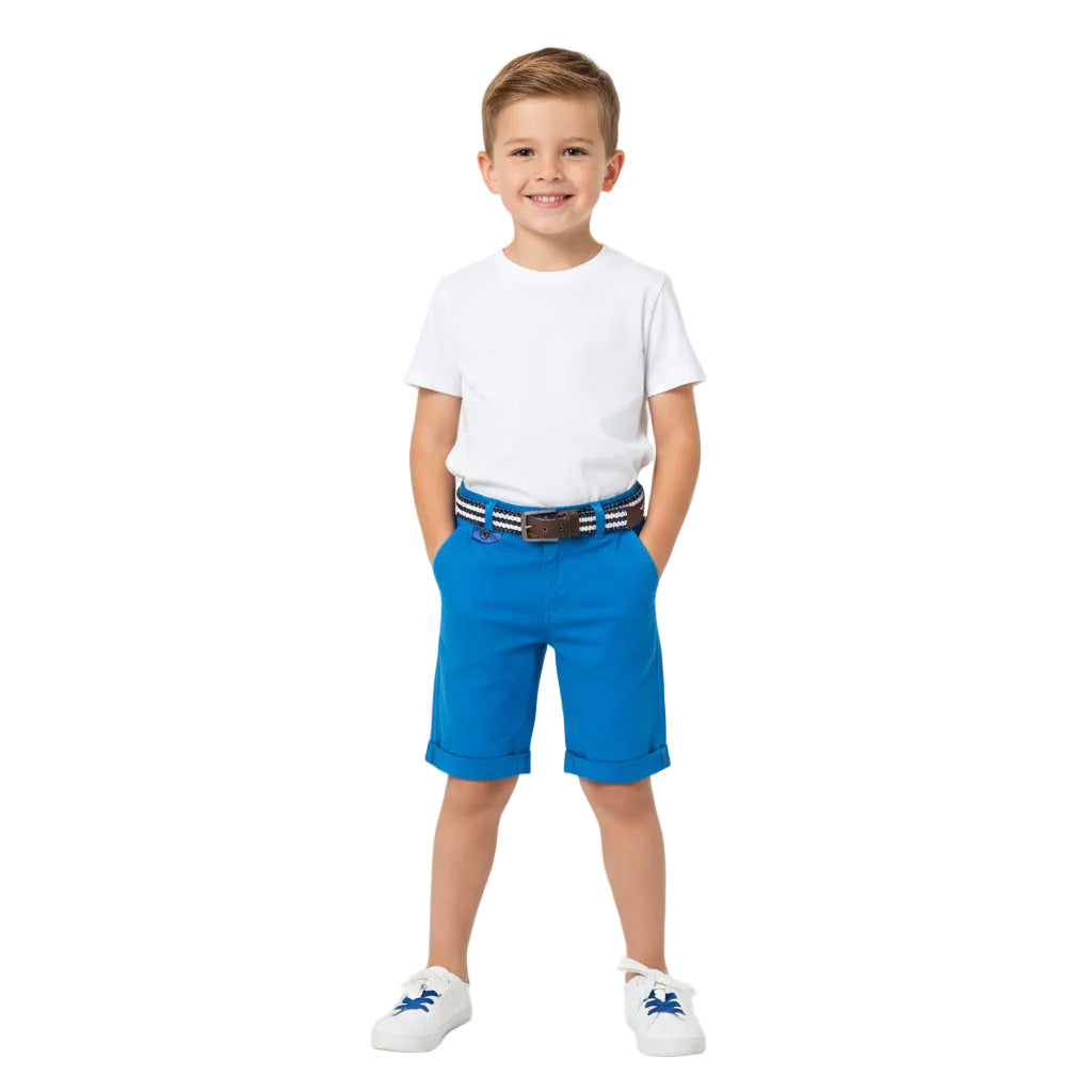 Zara Boys’ Sky Blue Chino Shorts with Striped Belt - 4 Years