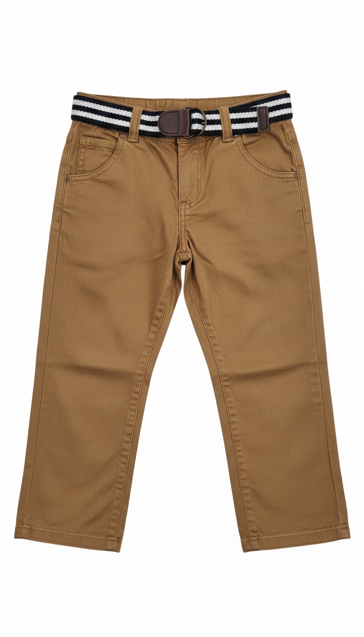 Mothercare Boys’ Khaki Cotton Chino Pants with Striped Belt - ( 4-5 Years )