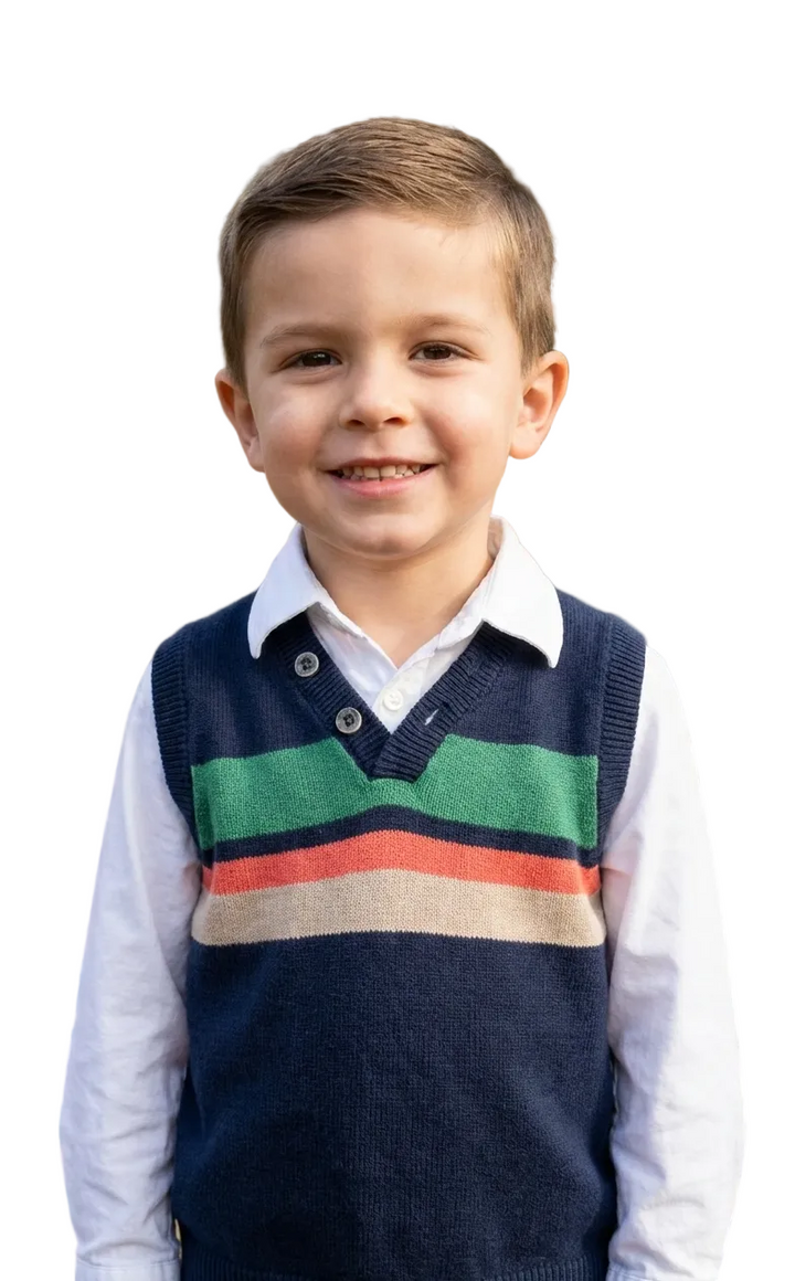Navy Blue Striped V-Neck Knit Sweater Vest (9-12m)