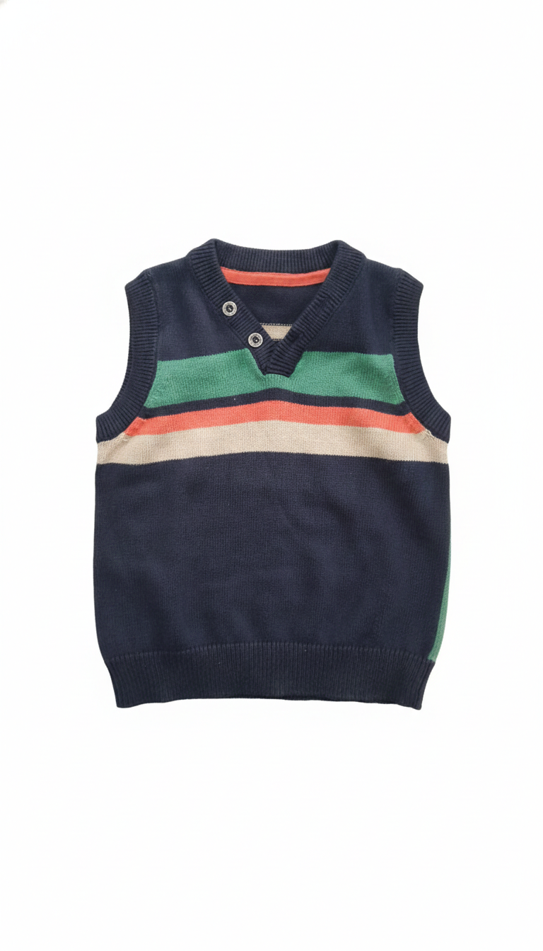 Navy Blue Striped V-Neck Knit Sweater Vest (9-12m)