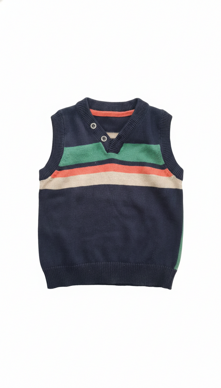 Navy Blue Striped V-Neck Knit Sweater Vest (9-12m)