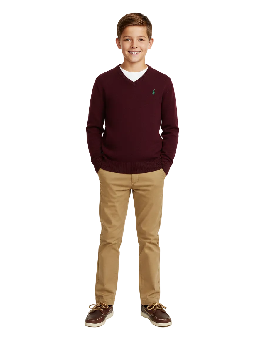 Polo Ralph Lauren Boys' V-Neck Knit Sweater Burgundy - Medium (10-12 y)