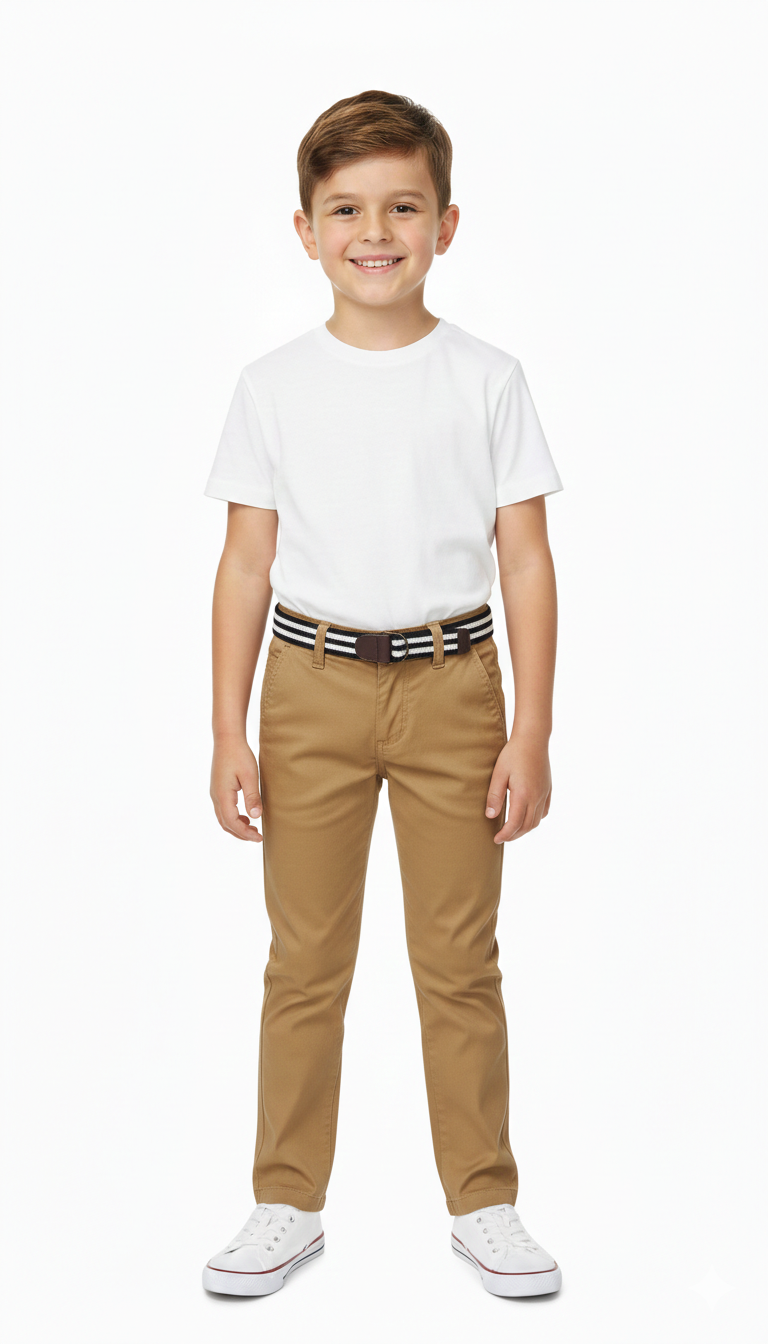 Mothercare Boys’ Khaki Cotton Chino Pants with Striped Belt - ( 4-5 Years )