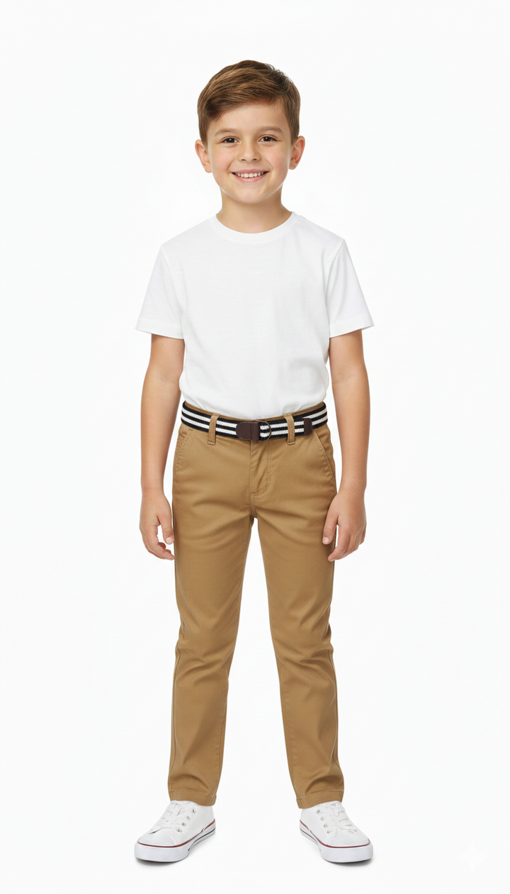 Mothercare Boys’ Khaki Cotton Chino Pants with Striped Belt - ( 4-5 Years )