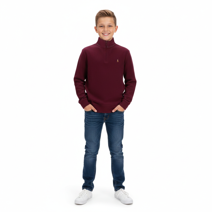 Polo Ralph Lauren Boy's Quarter-Zip Fleece Pullover - Burgundy (10-12 Years)