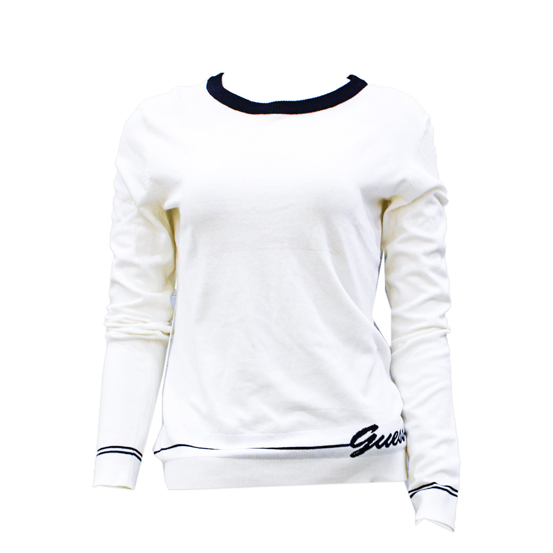 Guess Women Long Sleeve White & Black Pullover