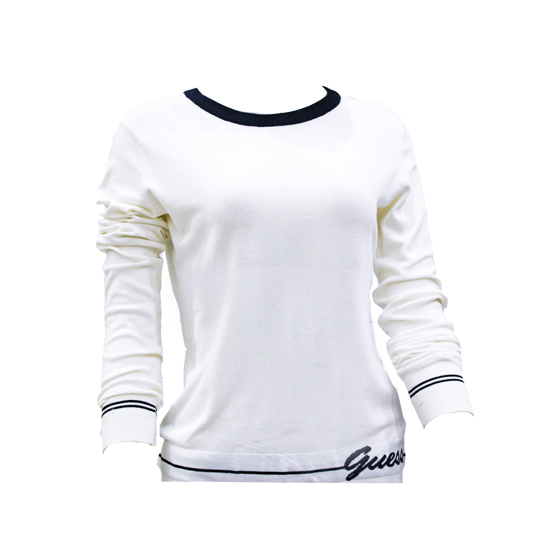 Guess Women Long Sleeve White & Black Pullover