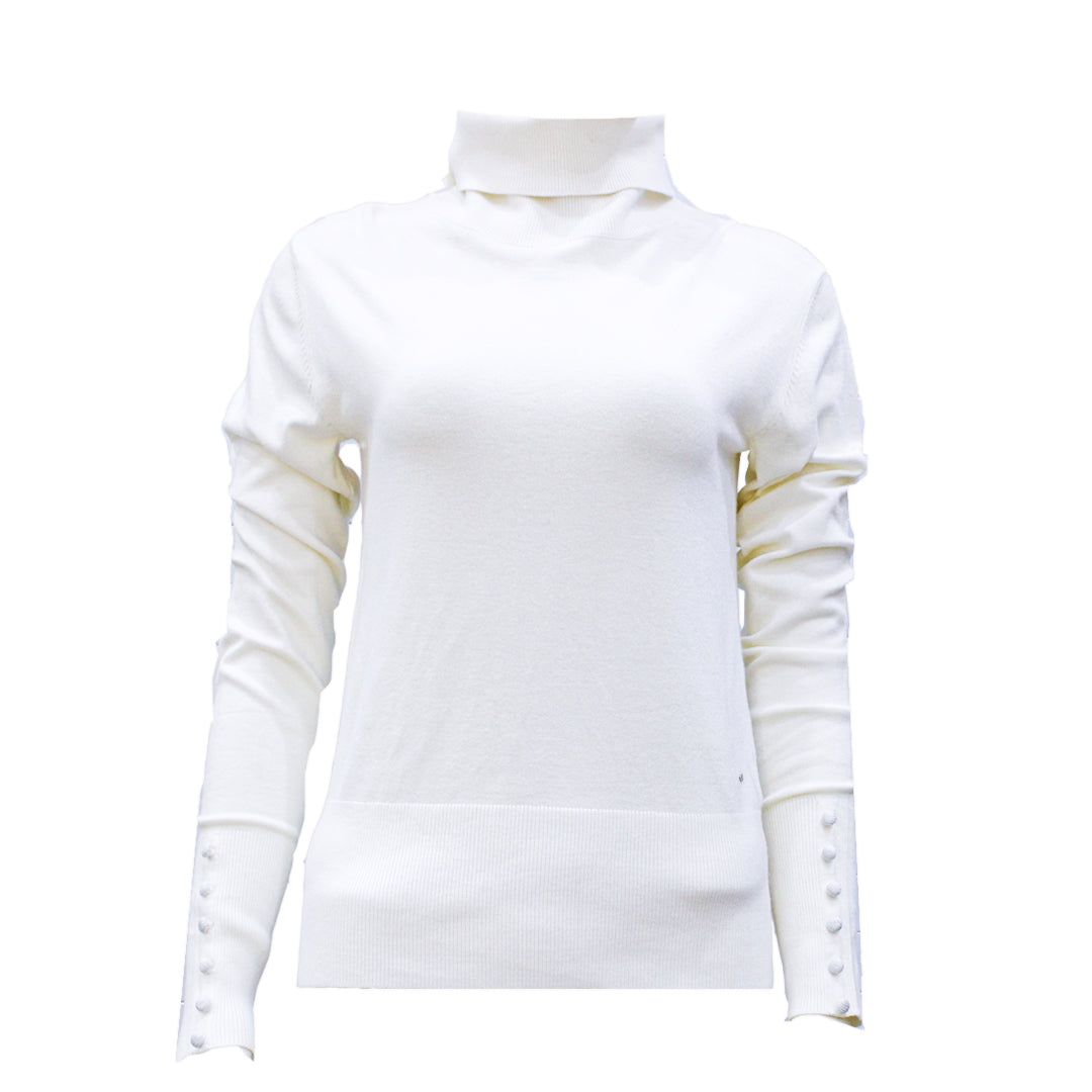 Guess Women Long Sleeve Off White Wilth High Neck Pullover