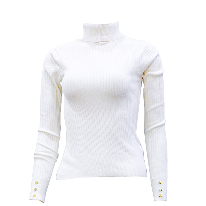 Guess Women Long Sleeve Off White Wilth High Neck Pullover - Small