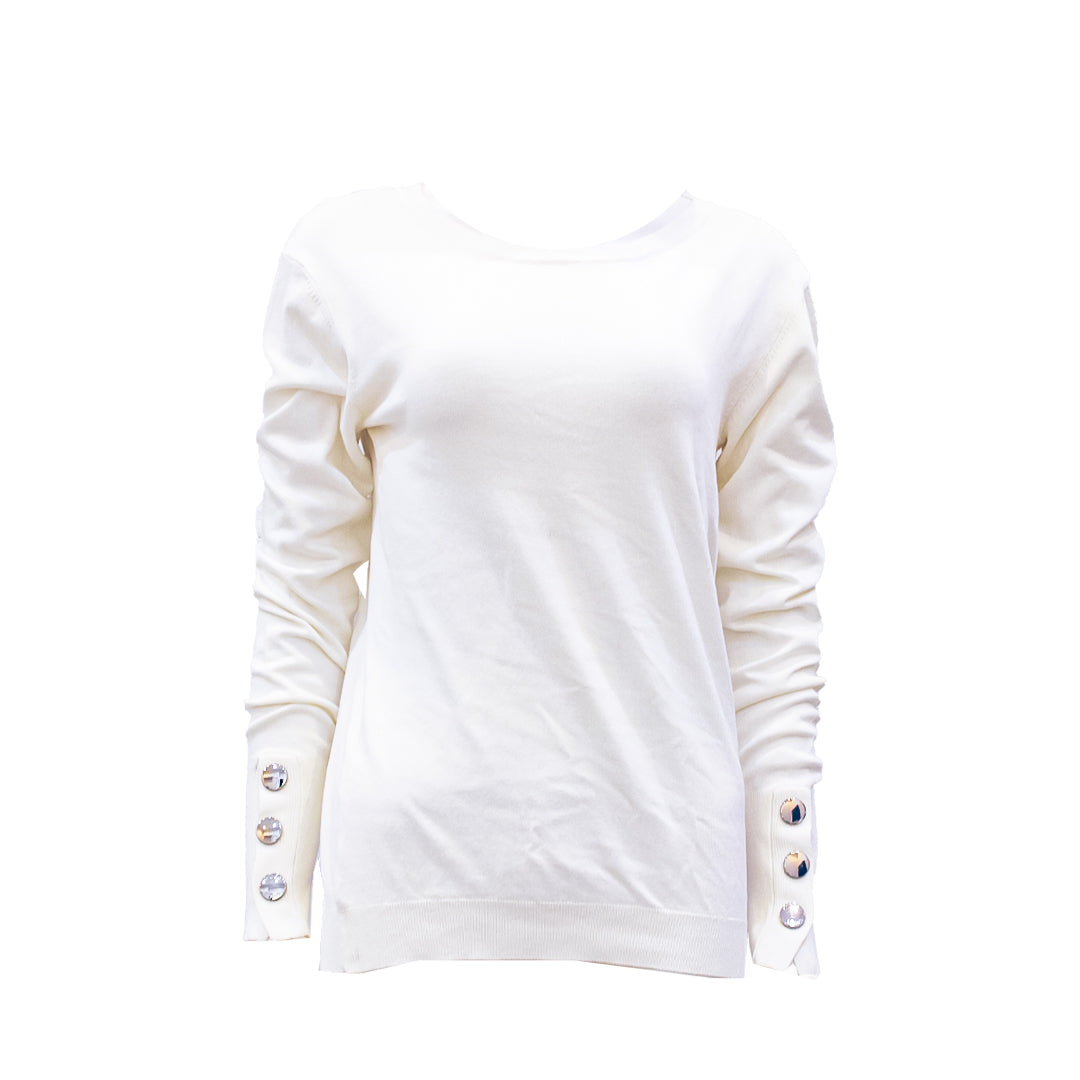 Guess Women Long Sleeve White Round Neck Plain Winter Top