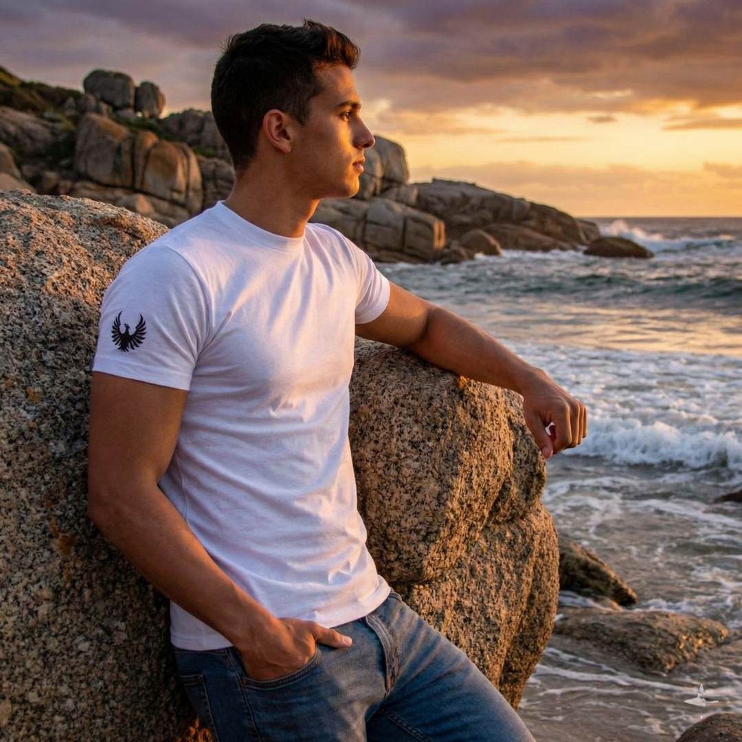 Phoenix Basic White Round Neck T-Shirt for Men