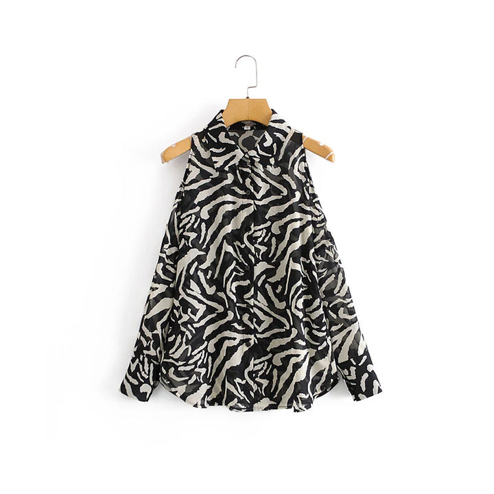 Zebra-Inspired Collared Shirt in Flowing Fit Long-Sleeve Shirt - XS