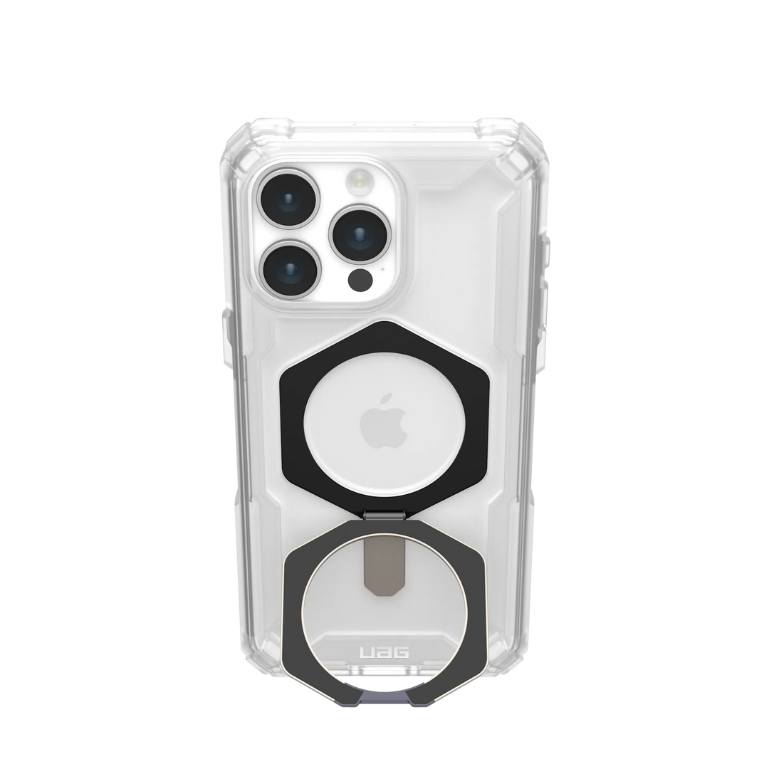 URBAN ARMOR GEAR UAG Designed for iPhone 15 Pro Max Case 6.7" Plasma XTE Clear/Titanium, Built-in Magnet Compatible with MagSafe Charging & Kickstand Rugged Military Transparent Protective Cover