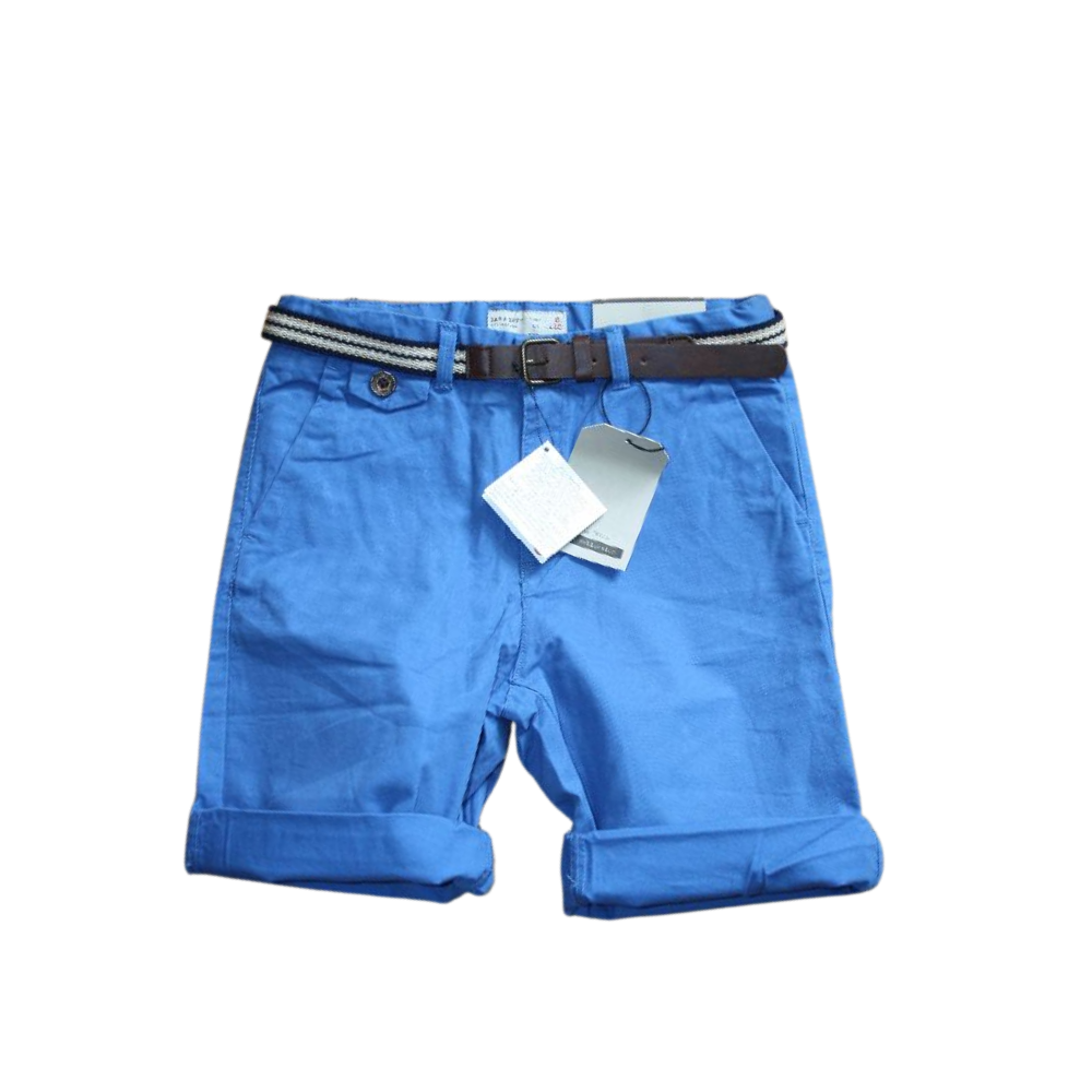 Zara Boys’ Sky Blue Chino Shorts with Striped Belt - 4 Years