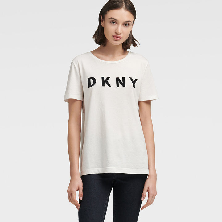 DKNY SPORTSWEAR Women's Missy W3276cna, S/S Logo Tee XL - White