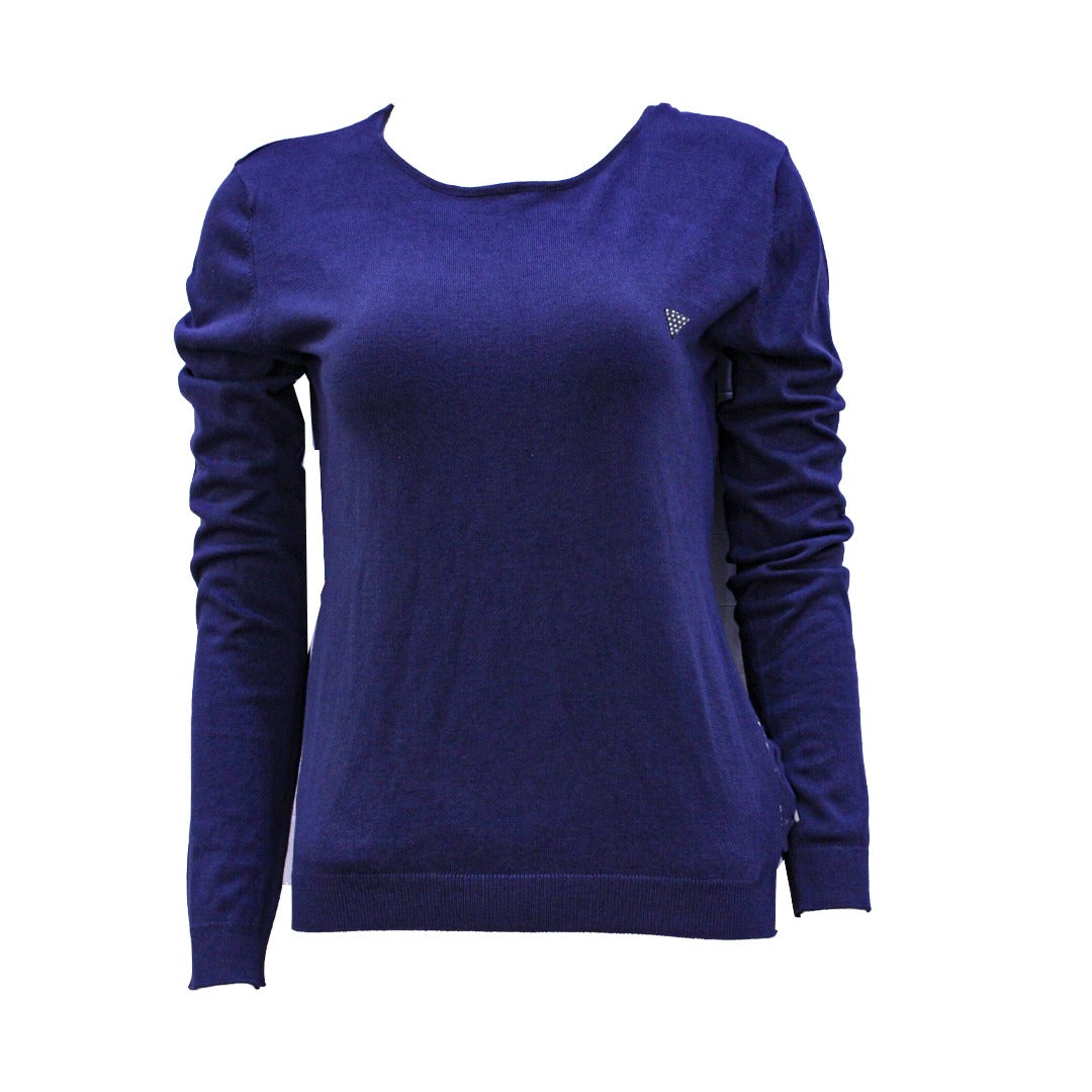 Guess Women Long Sleeve Navy Pullover Round Neck - Medium