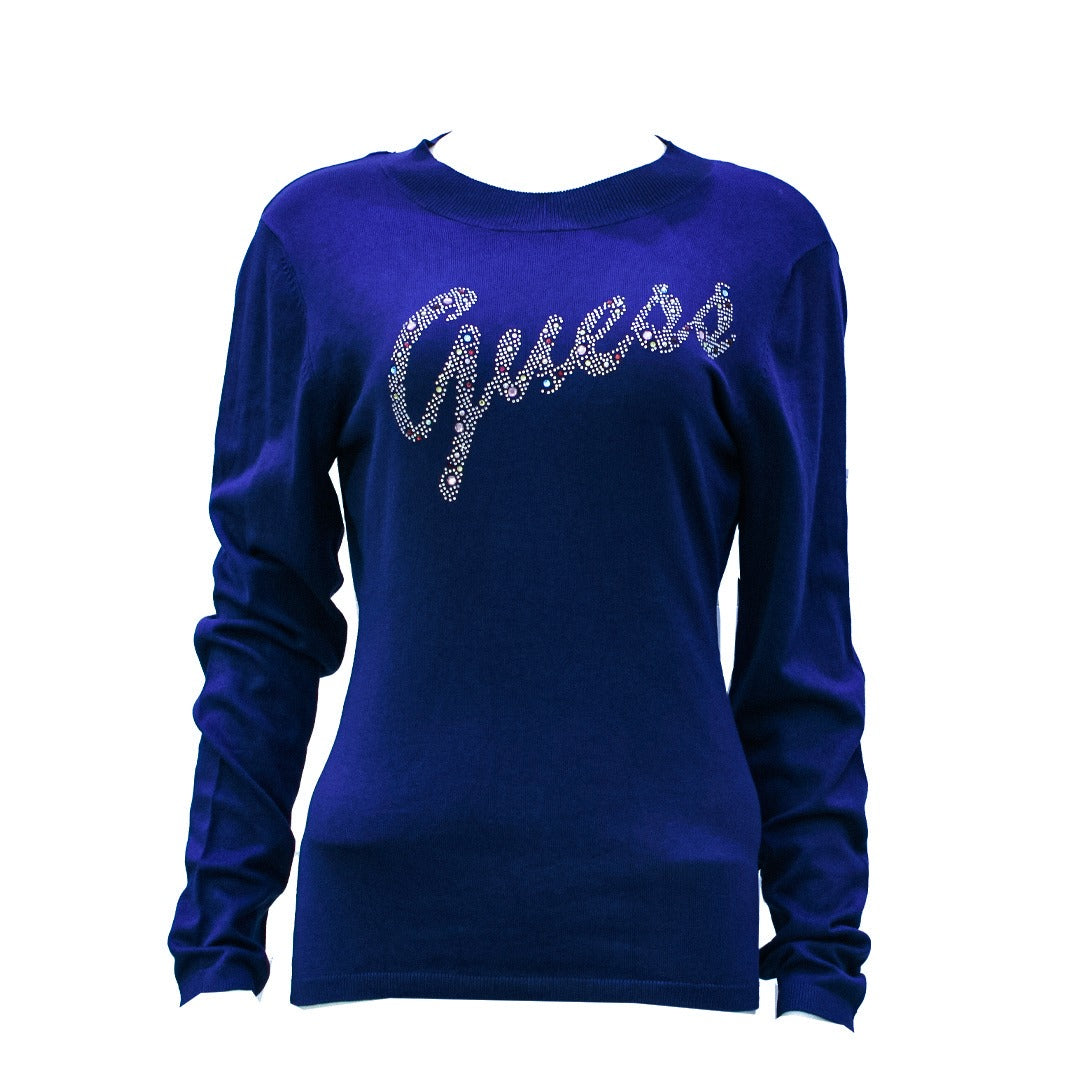 Guess Women Long Sleeve Blue Winter Top - Medium