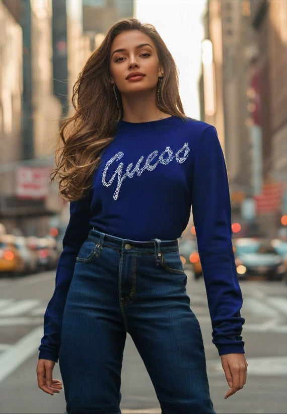 Guess Women Long Sleeve Blue Winter Top - Medium