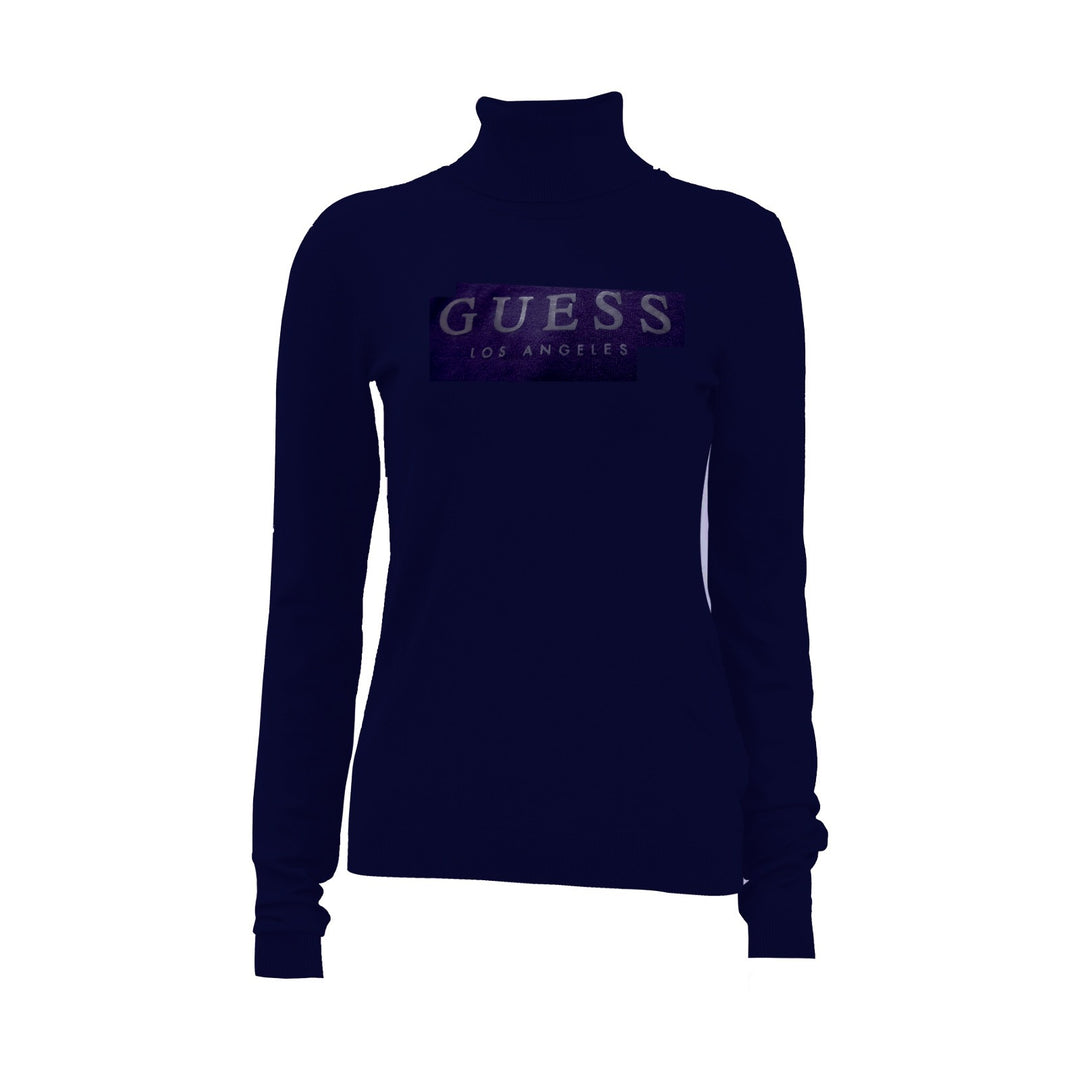 Guess Women Long Sleeve Front Logo High Neck Navy Pullover