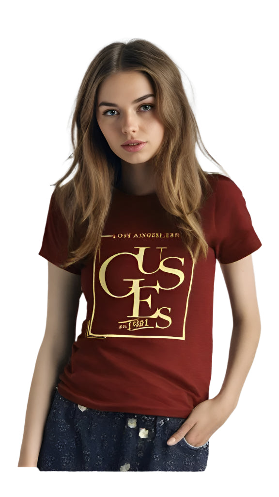 Guess Women Front Print Logo Red T-shirt