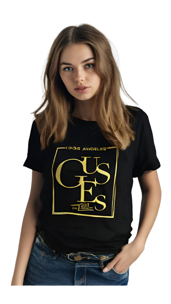 Guess Women Front Print Logo Black T-shirt