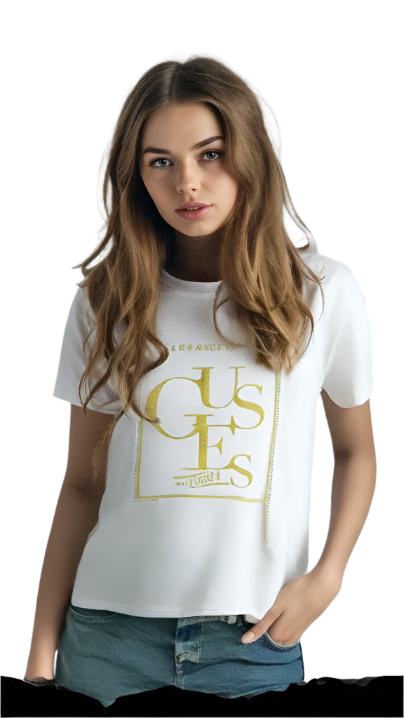 Guess Women Front Logo Print T-shirt White Color