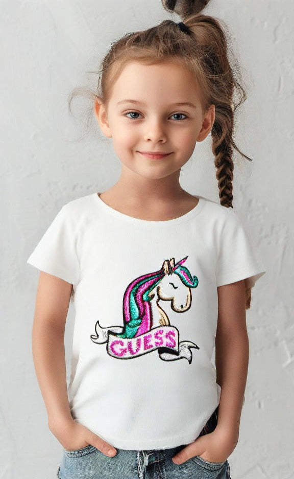 Guess Kids Unicorn White Cotton T-shirt