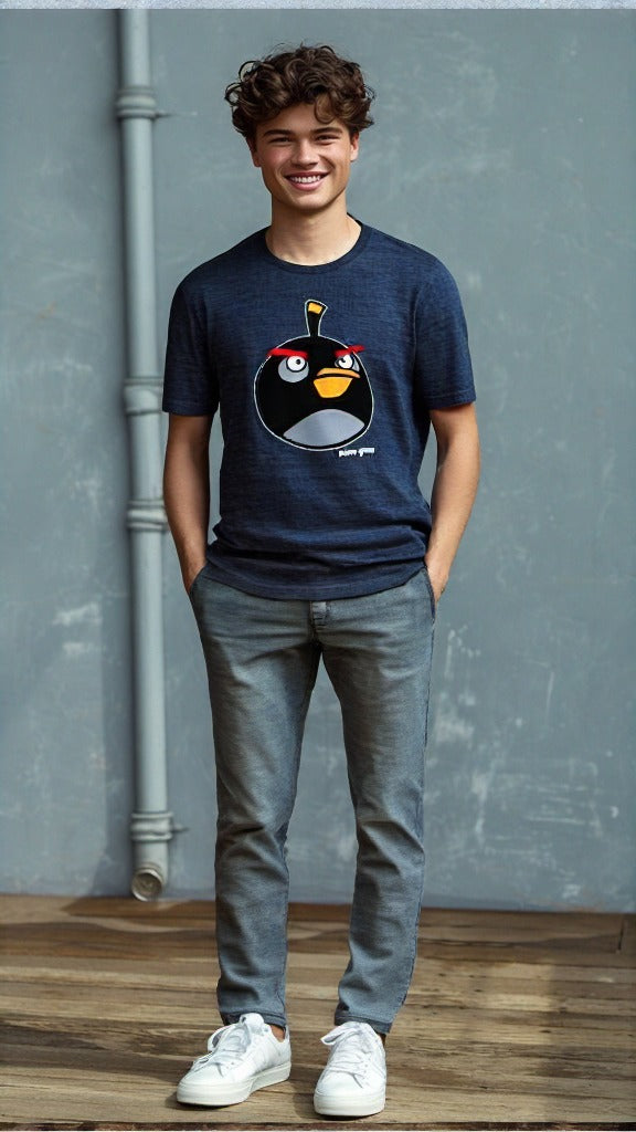 Angry Birds Old Navy Blue Round Neck T-Shirt For Men