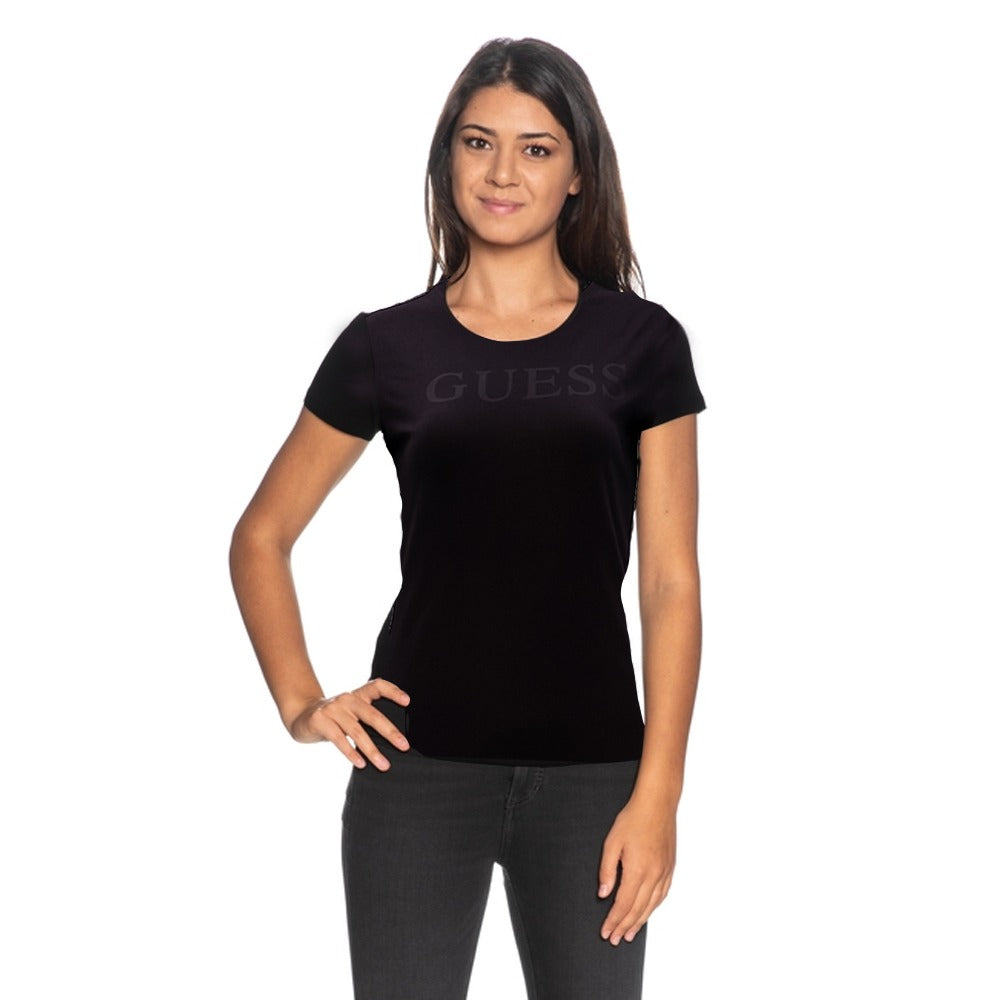 Guess Women Front Logo T-shirt Black Color