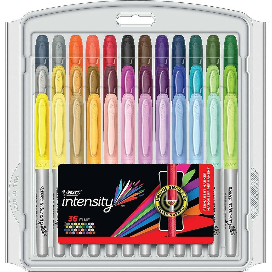BIC Intensity Fashion Permanent Markers, Fine Point, Assorted Colors, 36-Count, Durable Fine Tip to Prevent Wear-Down - 3alababak