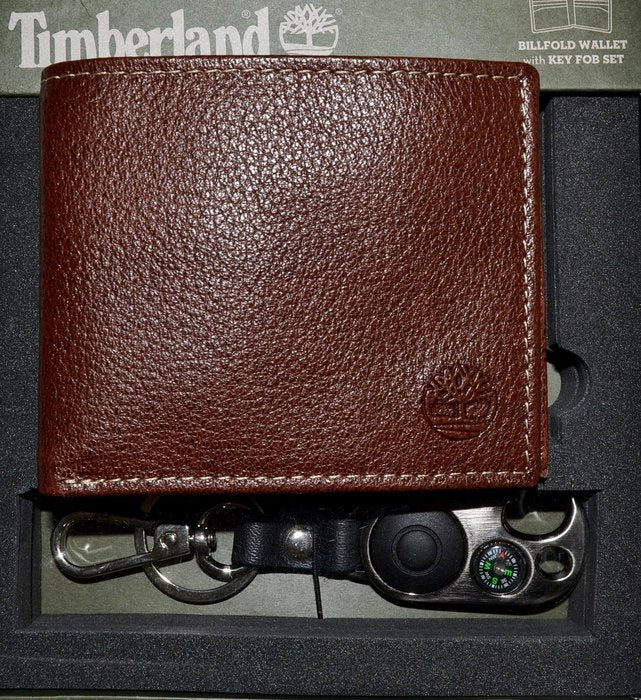 Timberland Men's Leather Slimfold Wallet with Tech Key Chain Gift Set NP0369/01 - 3alababak