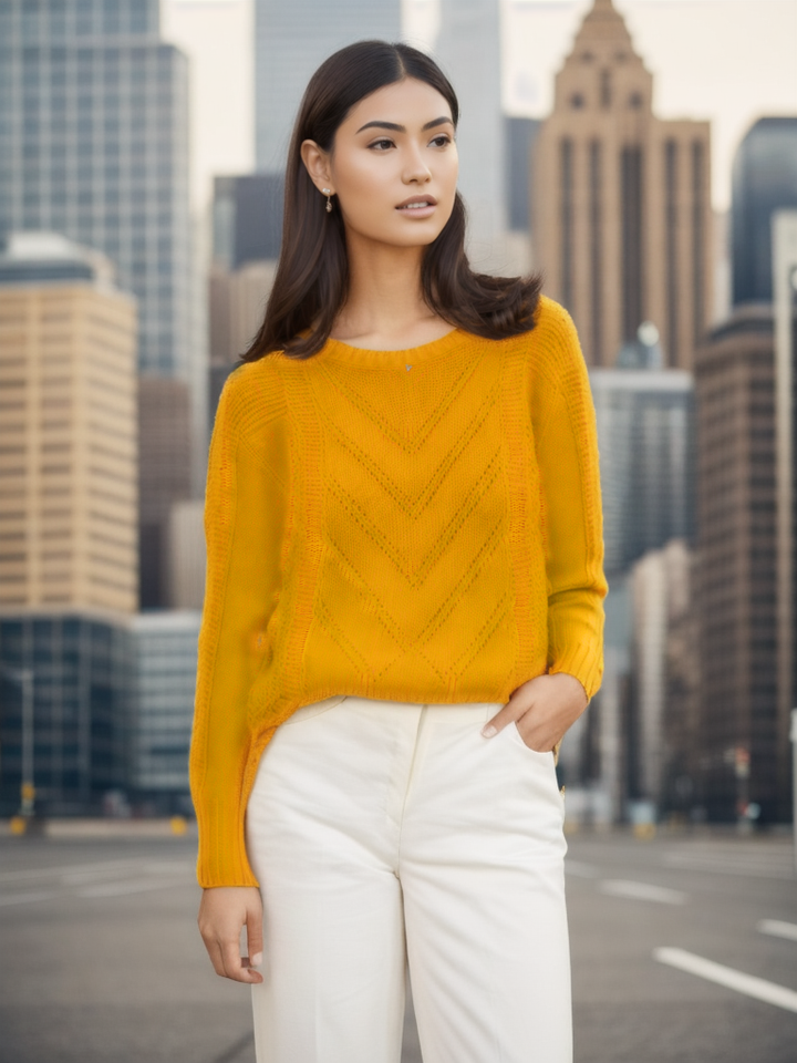 Guess Women Long Sleeve Yellow Sweater Top