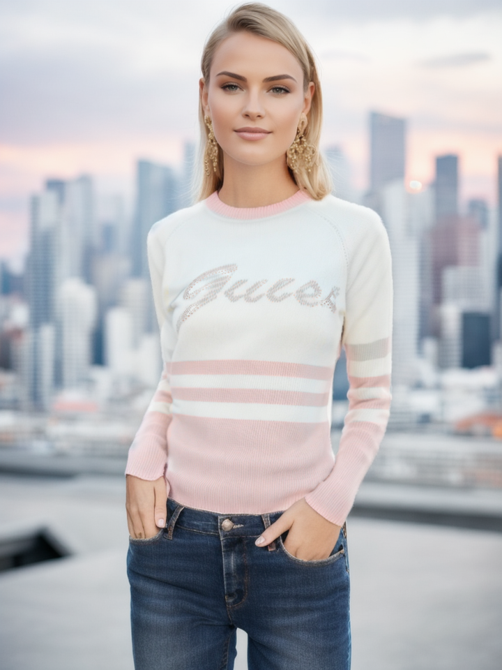 Guess Women Long Sleeve Multicolor Front Logo Sweater Top