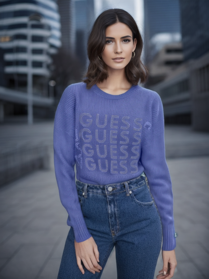 Guess Women Long Sleeve Dusty Blue Sweater Top