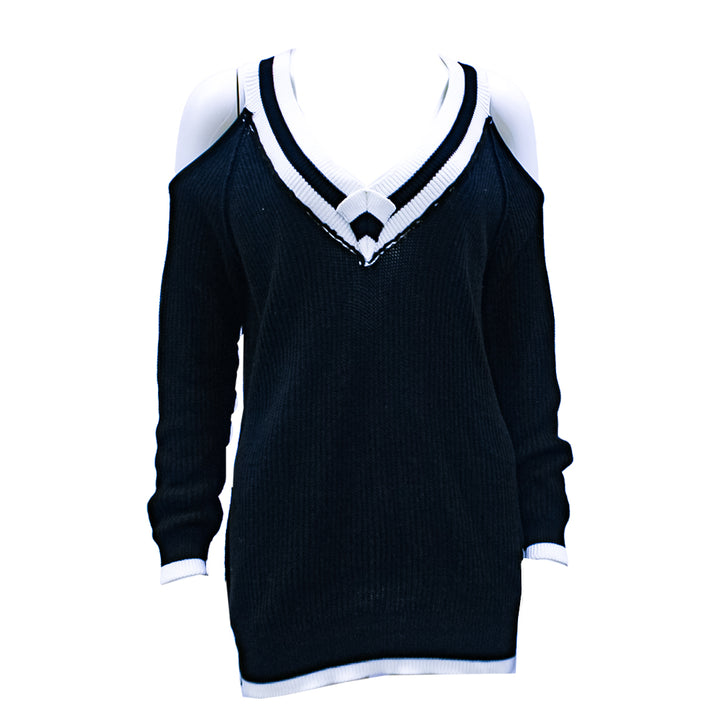 Guess Women Long Sleeve Black/White Pullover - Medium