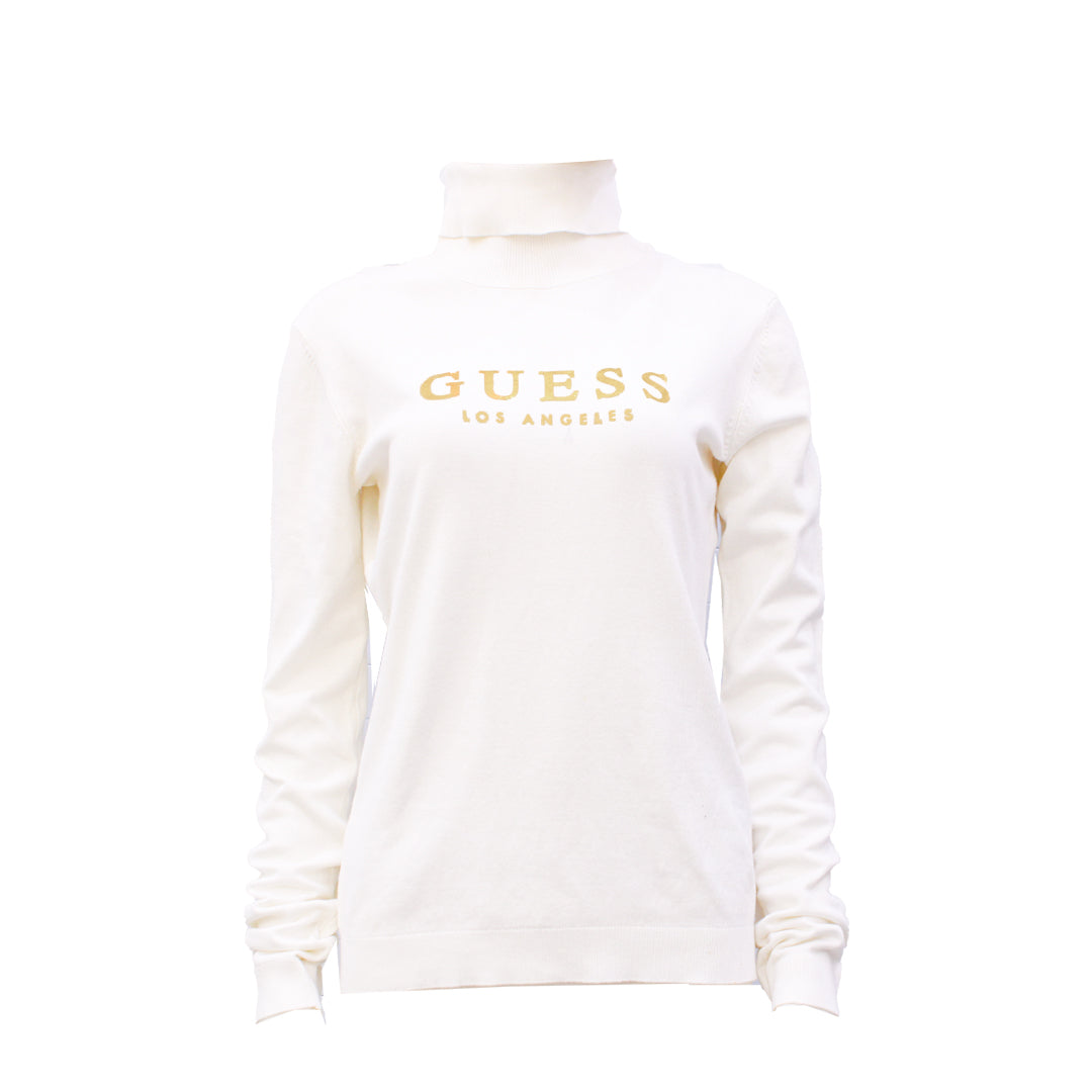 Guess Women Long Sleeve White High Neck Pullover