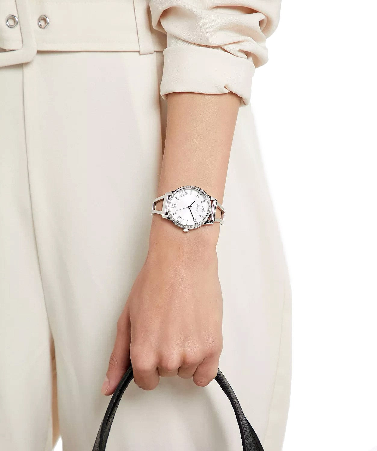 GUESS W1208L1 WOMEN'S ANALOG QUARTZ CRYSTAL SILVER STAINLESS STEEL STRAP WATCH - 3alababak