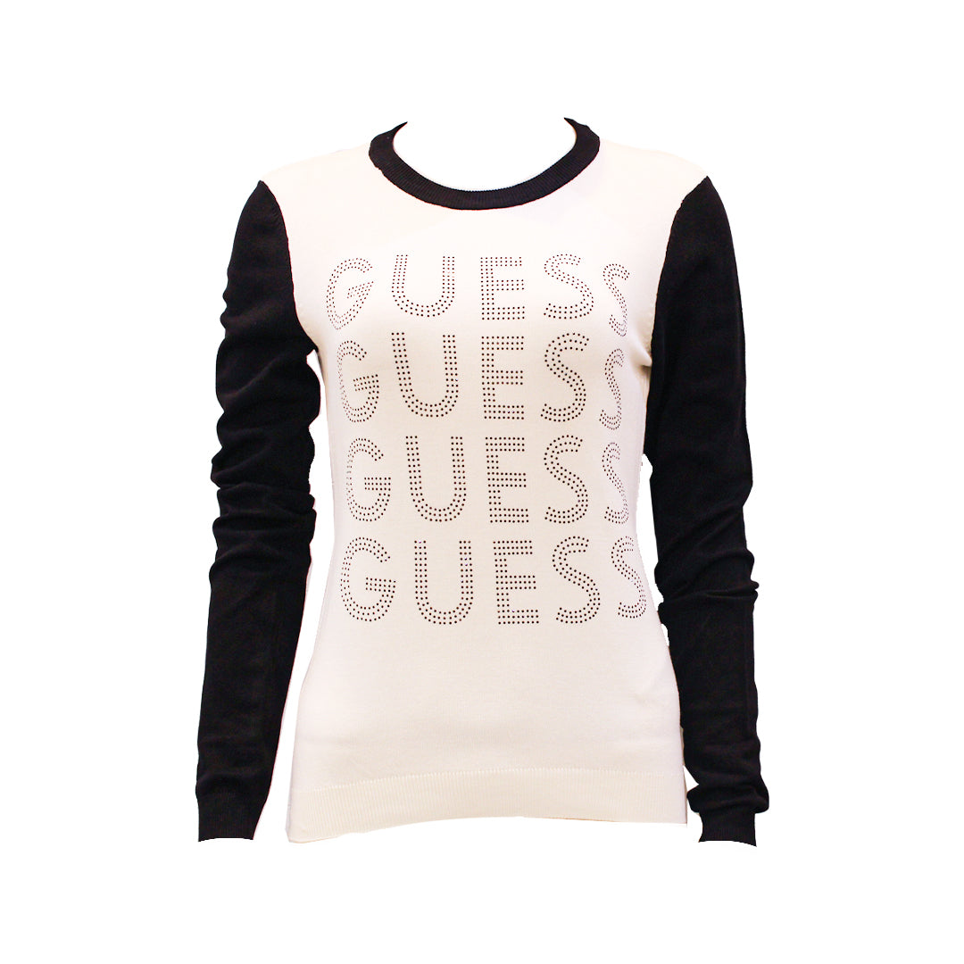 Guess Women Long Sleeve White/Black Winter Top - Small