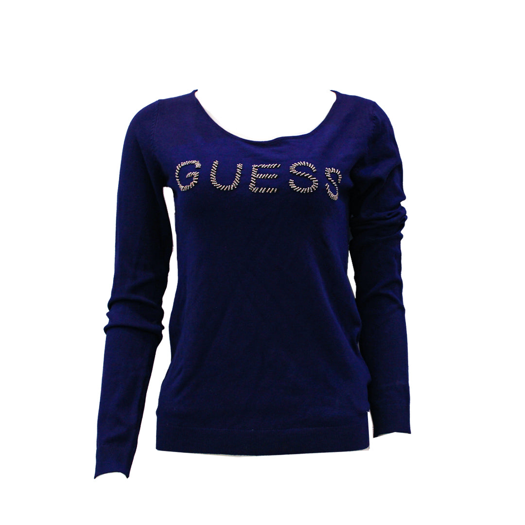 Guess Women Long Sleeve Navy Pullover - Medium