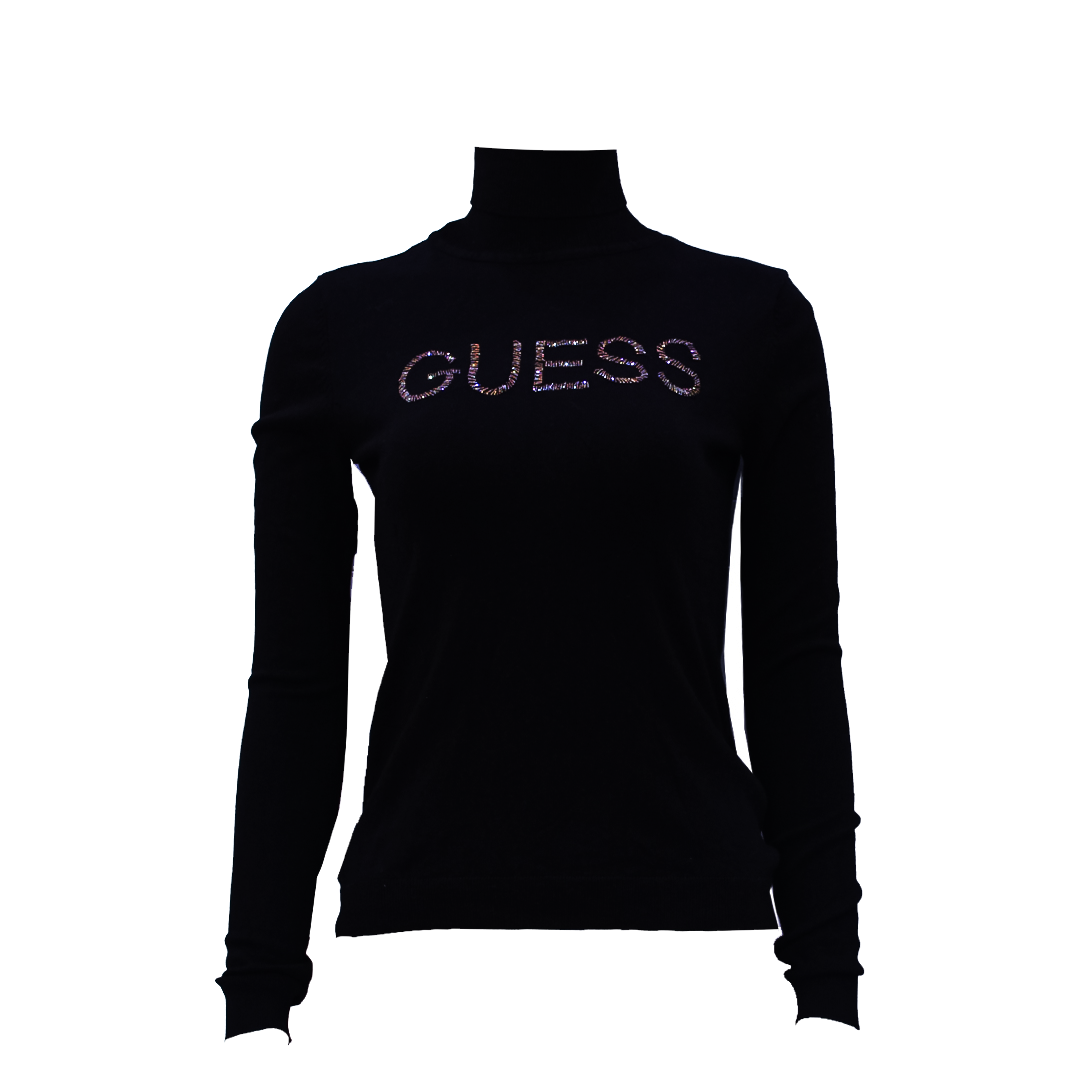 Guess Women Long Sleeve Black High Neck Pullover - Xsmall