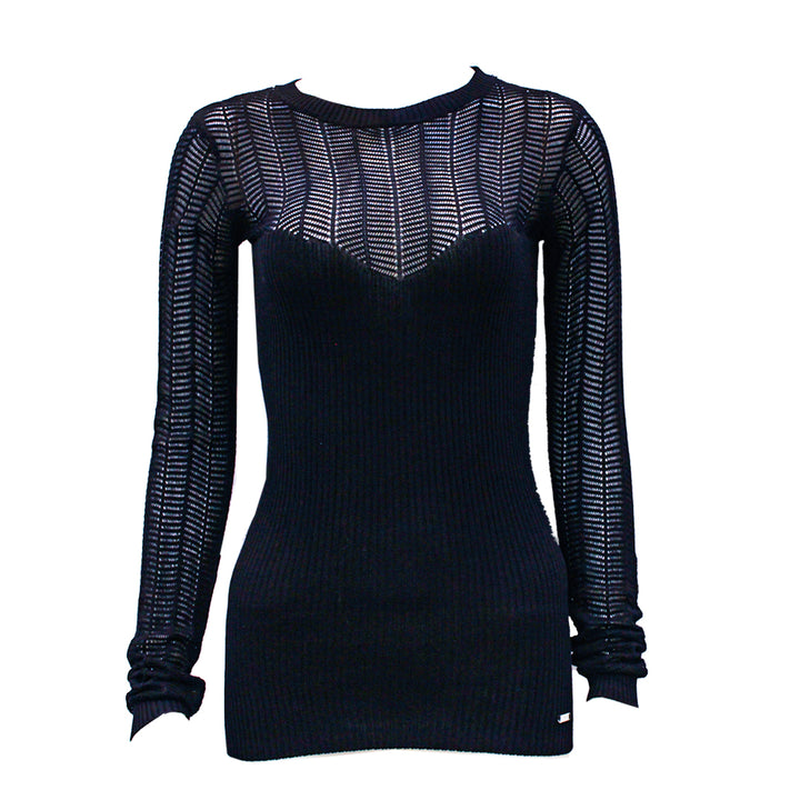 Guess Women Long Sleeve Black Top - Small