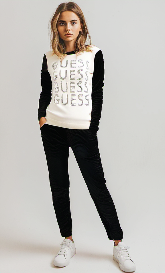 Guess Women Long Sleeve White/Black Winter Top - Small