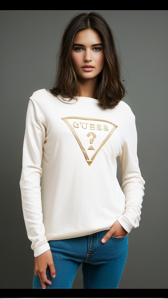 Guess Women Long Sleeve White Winter Pullover with Printed Logo - Medium